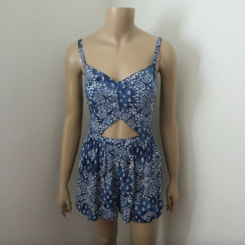 NWT Hollister Womens Patterned Cut Out Romper Size XS Blue
